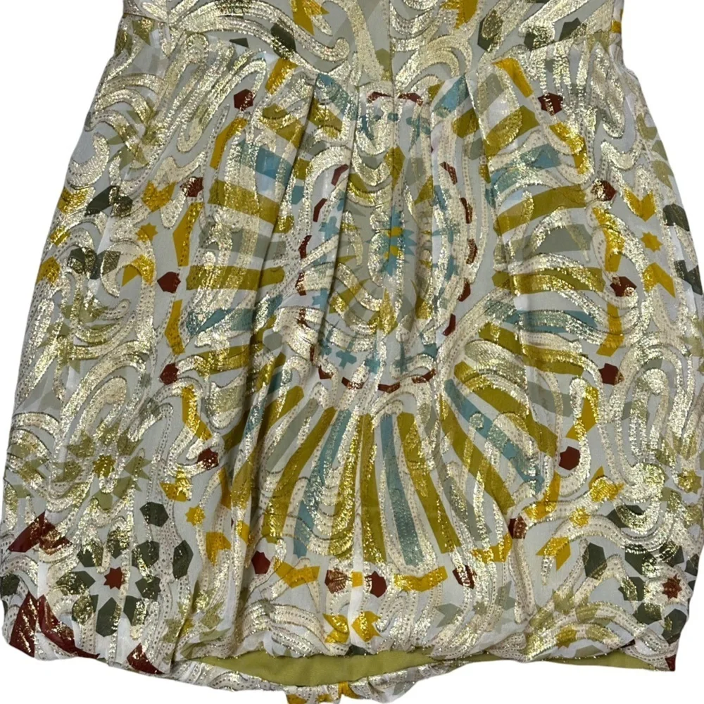 Nicole Miller Collection Size 4 Strapless Silk Bohemain Top Lurex Gold Metallic - Picture 5 of 13